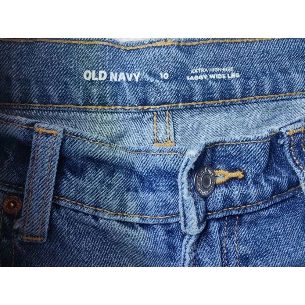 Old Navy Extra-High Rise Baggy Wide Leg Distressed Medium Wash‎ Jeans 10 - Picture 6 of 6